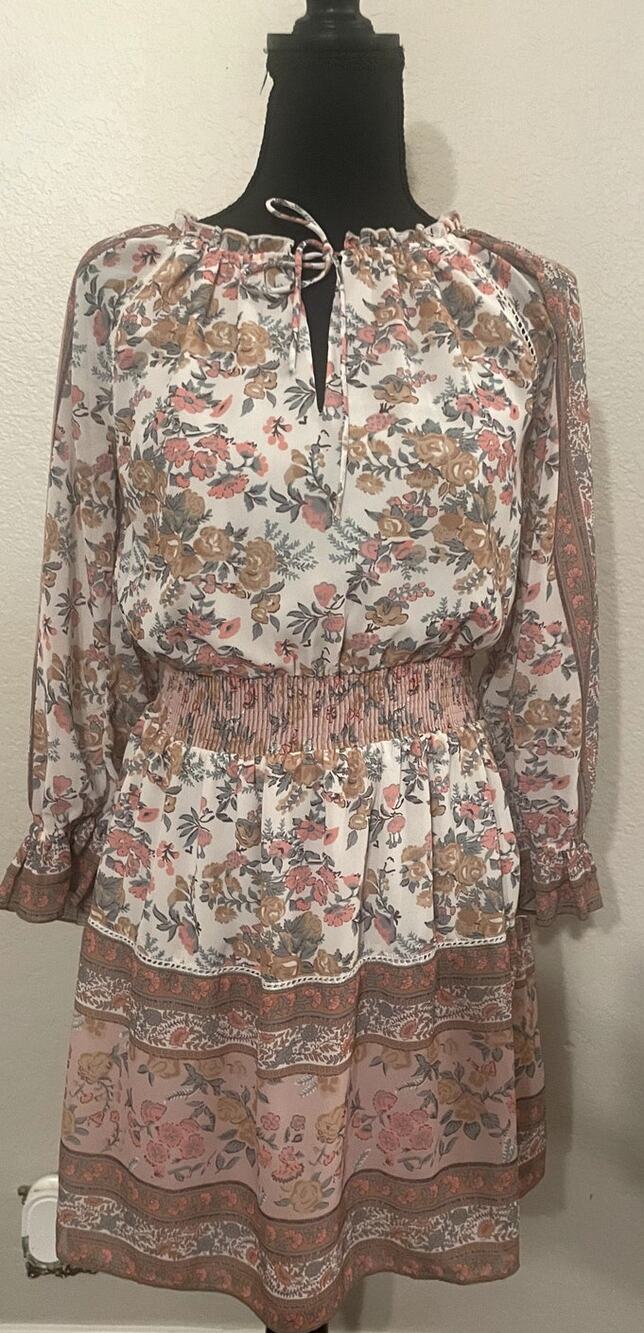 Love the Label Anthropologie Euphoria Boho Floral Smocked Mini Dress XS